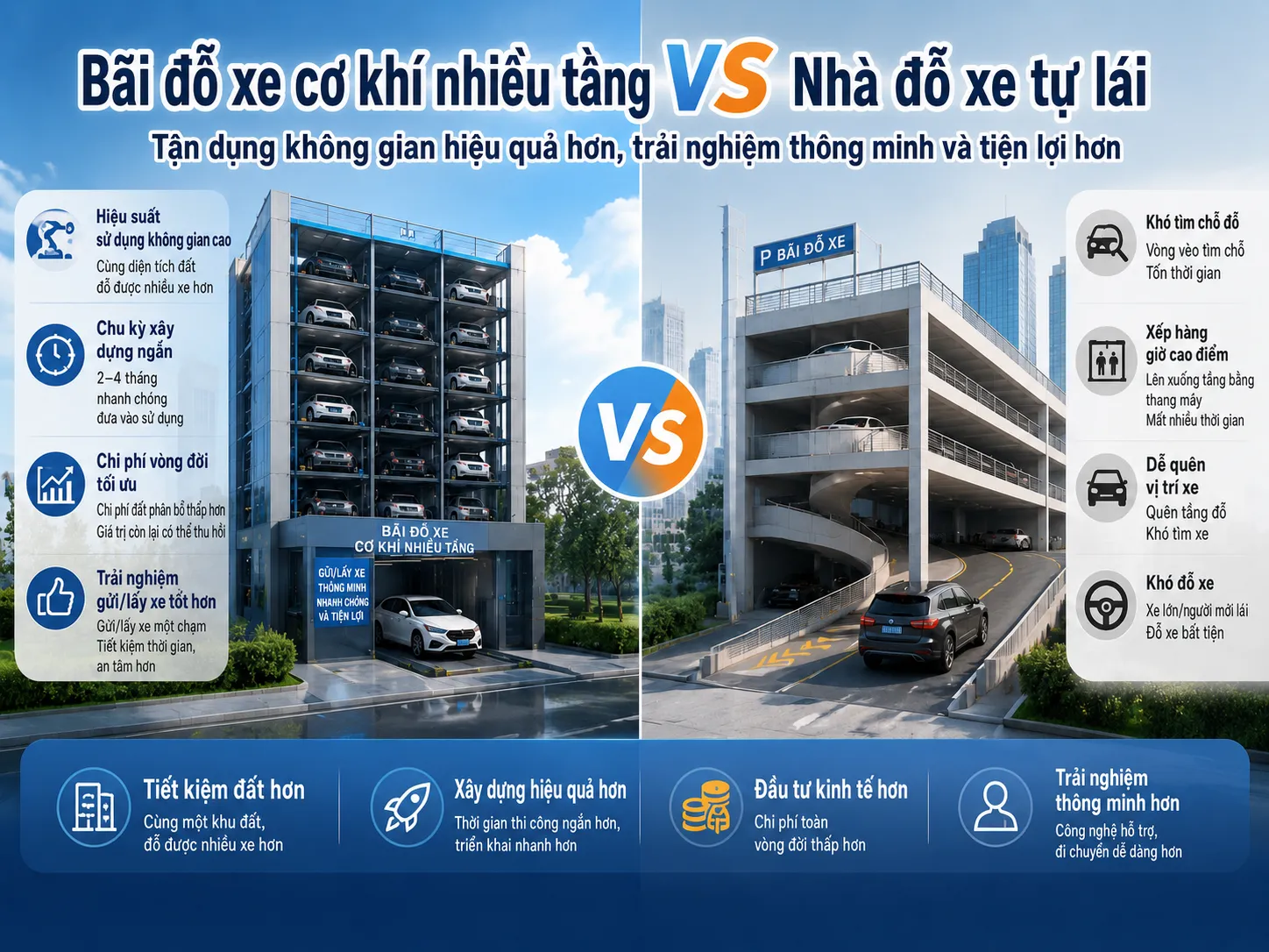 Bãi đỗ xe cơ khí đa tầng so với bãi đỗ xe tự động: Loại nào phù hợp hơn cho việc đỗ xe trong thành phố?